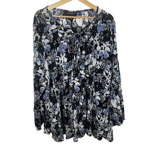 Lane Bryant Floral Lace Up Lightweight Tunic Top Women 26/28 Blue India